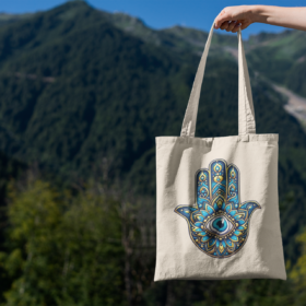 Tote Bag Cotton Royal Hamsa: Protección Sagrada, Elegancia y Algodón Orgánico